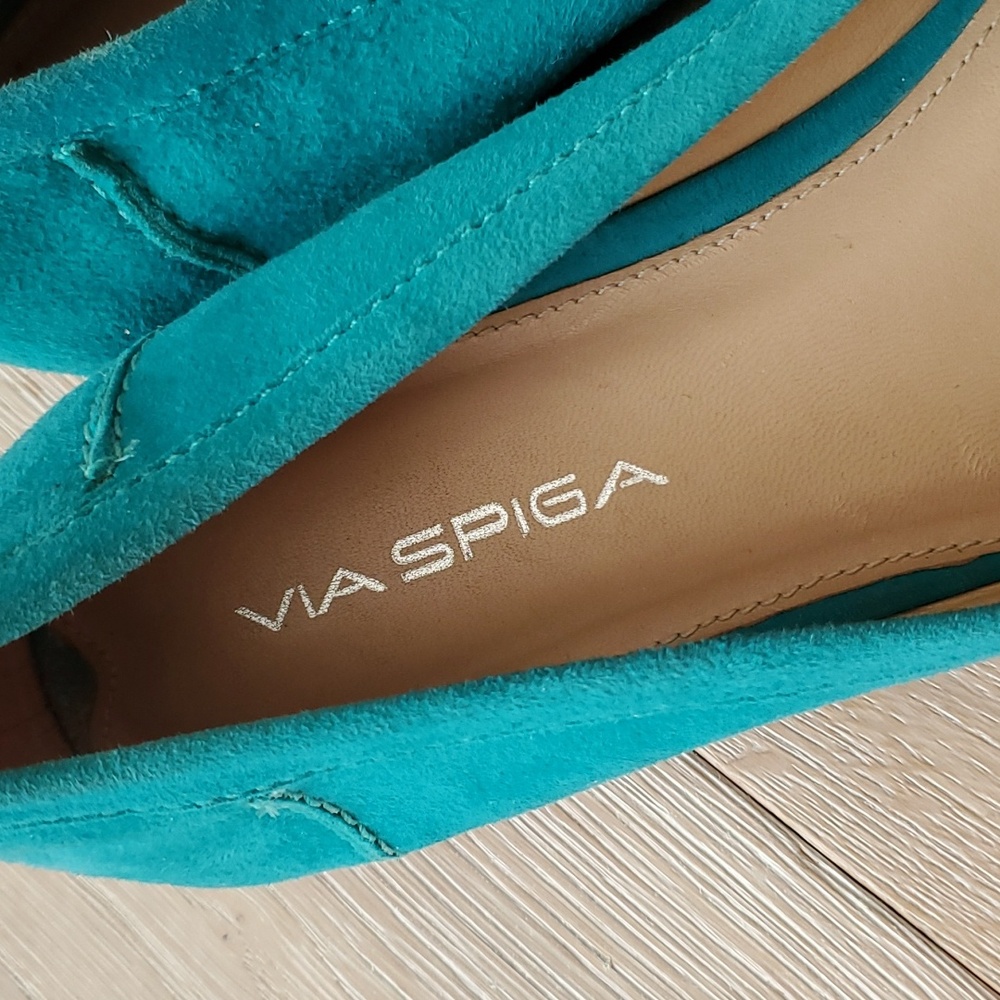 Via Spiga Turquoise Suede V-Raven Loafers - Picture 8 of 15